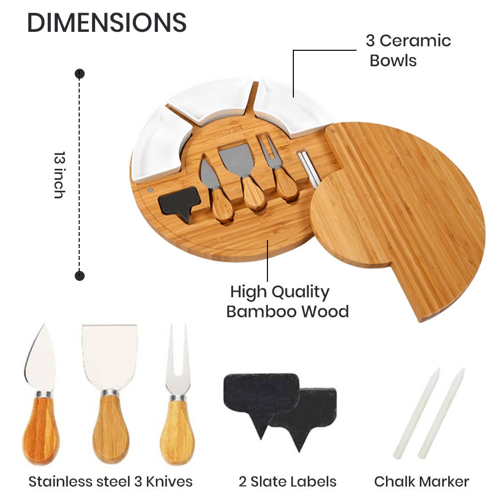 13-Piece Cheese Cutting Board Set w/ Slide Out & 3 Knives