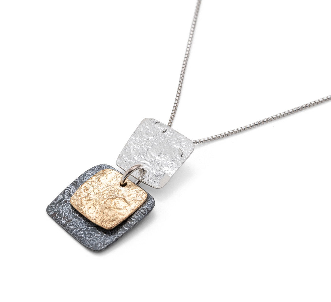 Multicolor Three-Square Necklace