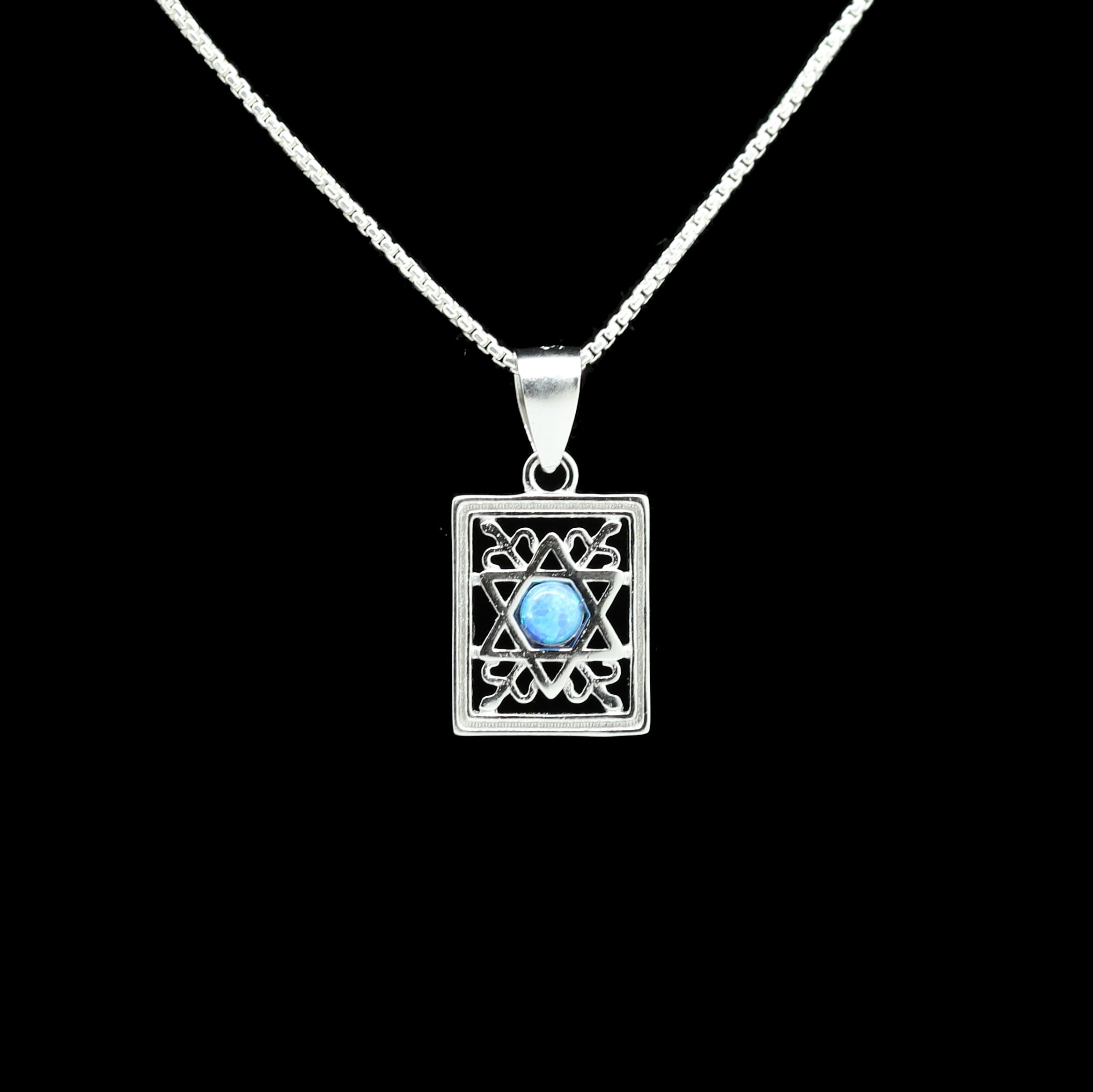 Sterling with Opal Star of David on Plaque Necklace