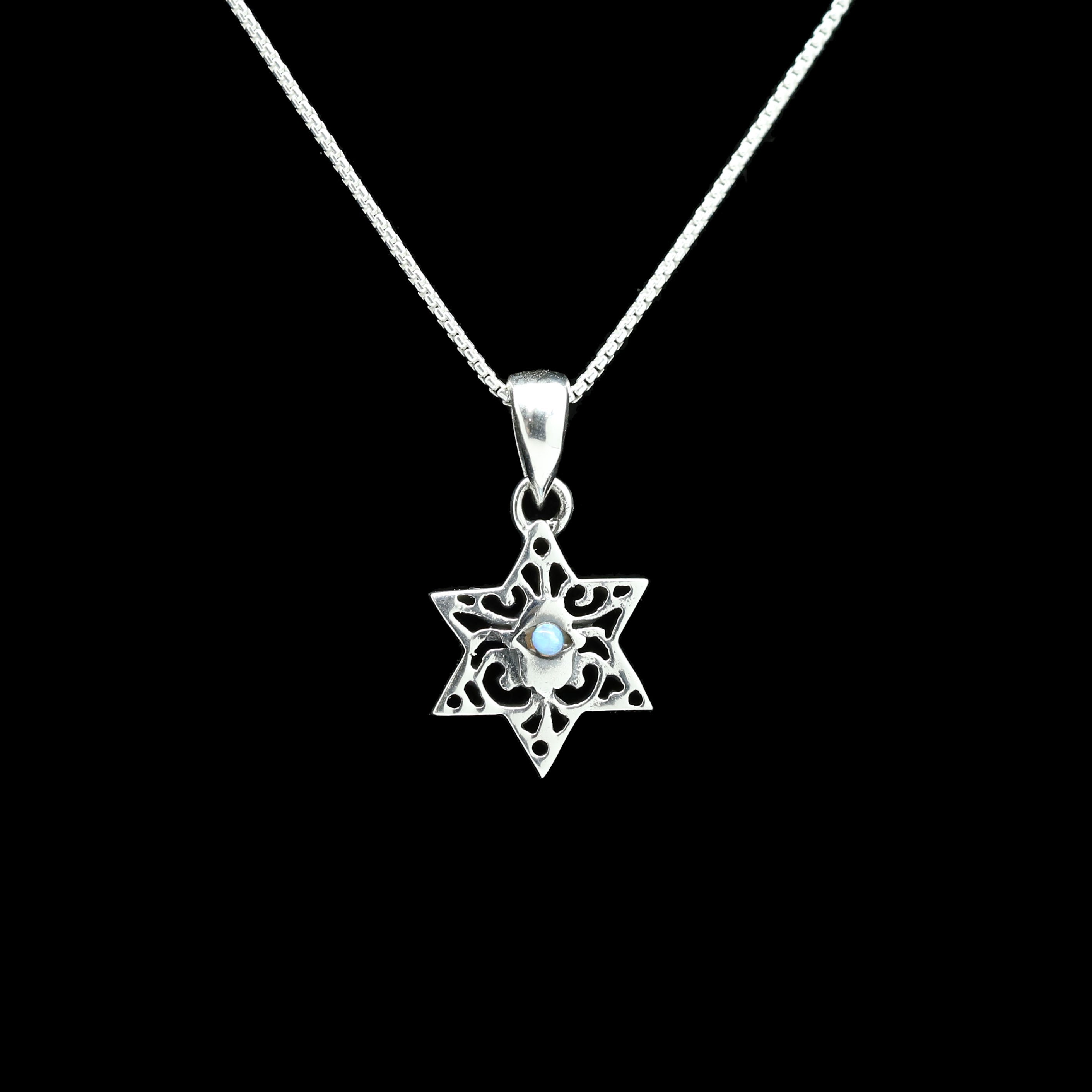 Sterling Petite Hamsa and Opal Star of David Necklace