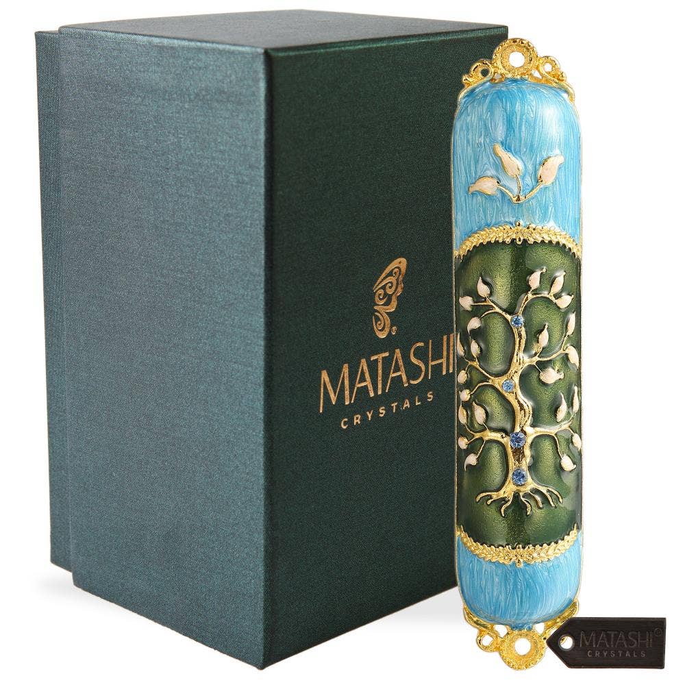 Matashi Hand Painted Enamel Mezuzah w/ Gold Accents