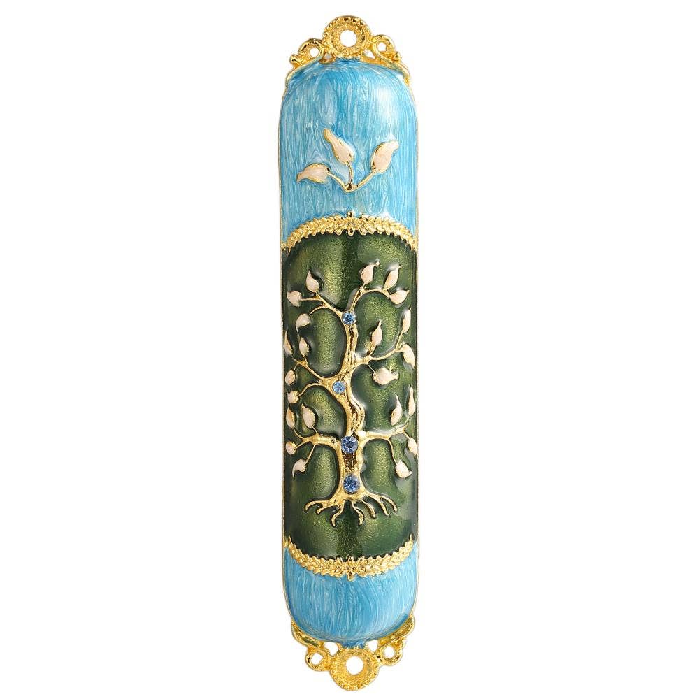 Matashi Hand Painted Enamel Mezuzah w/ Gold Accents