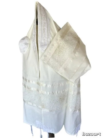 Tallit Set White Flower & Sparkle Gold