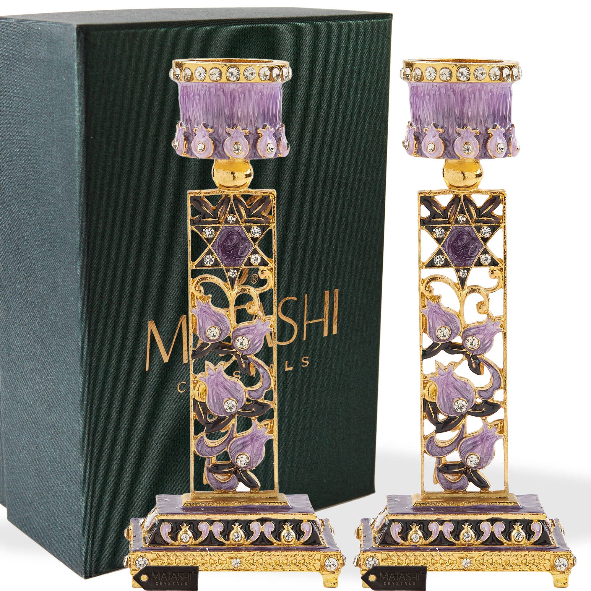 Shabbat Candlestick (2-Piece Set) Gold-Plated Pewter