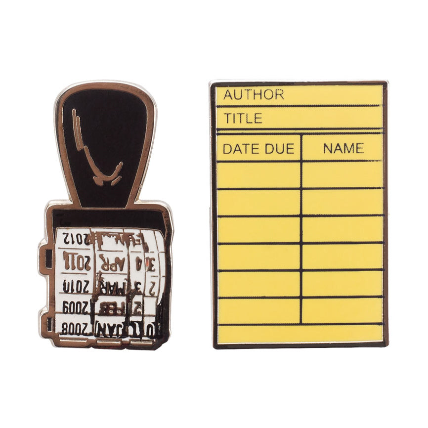 Library Card and Stamp Enamel Pin Set