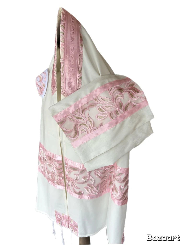 Tallit Set Pink and Gold Leaves