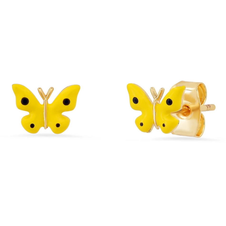 Enamel Yellow Butterfly Stud Earrings