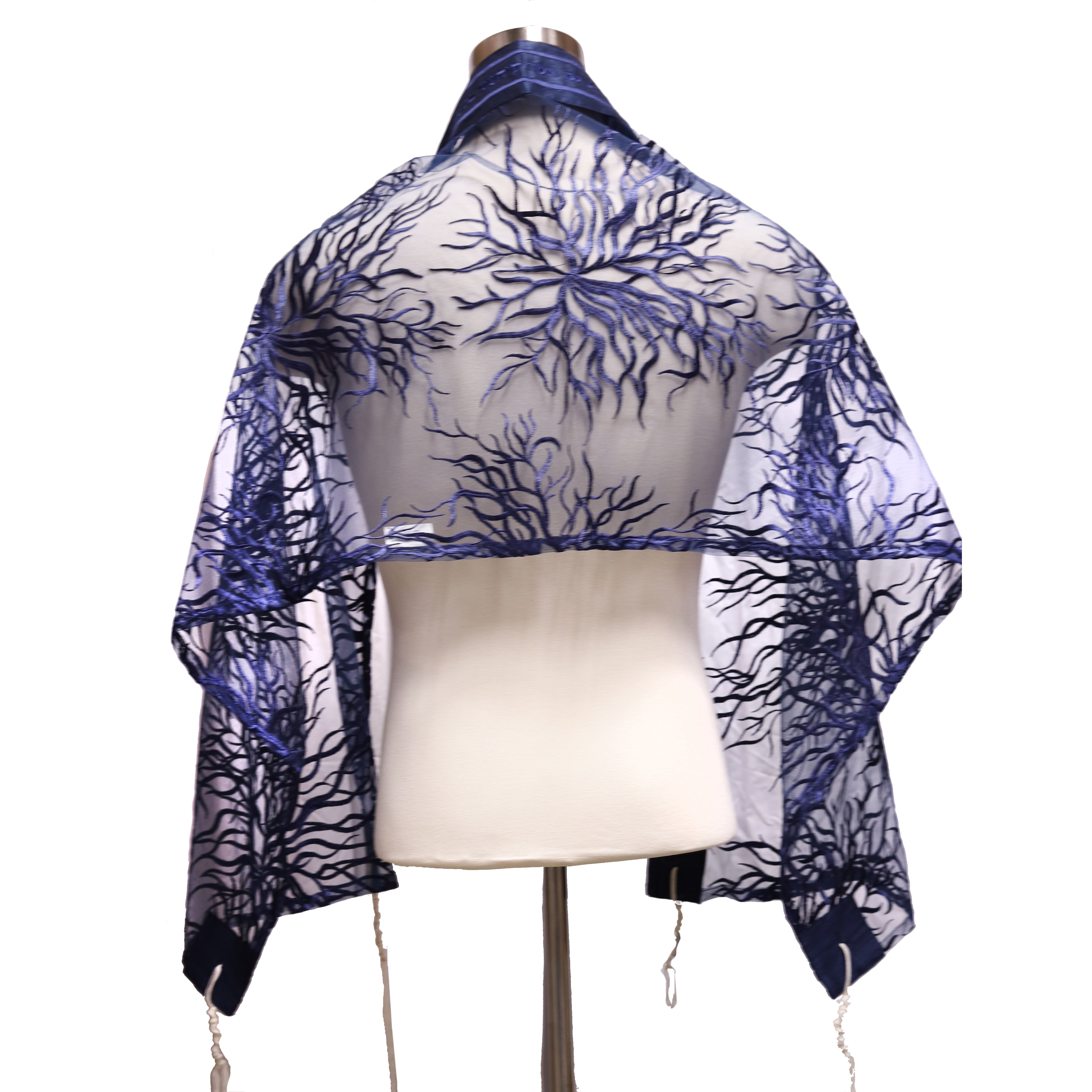 Tallit Set Navy Blue Tree of Life Full Lace