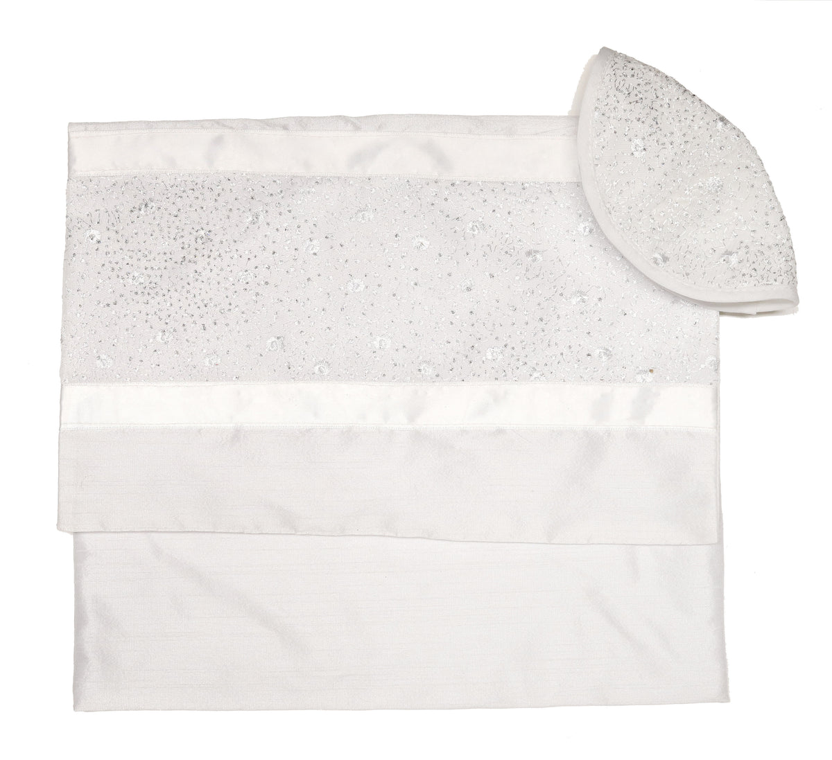 Tallit Set White Flower & Sparkle Silver Sheer