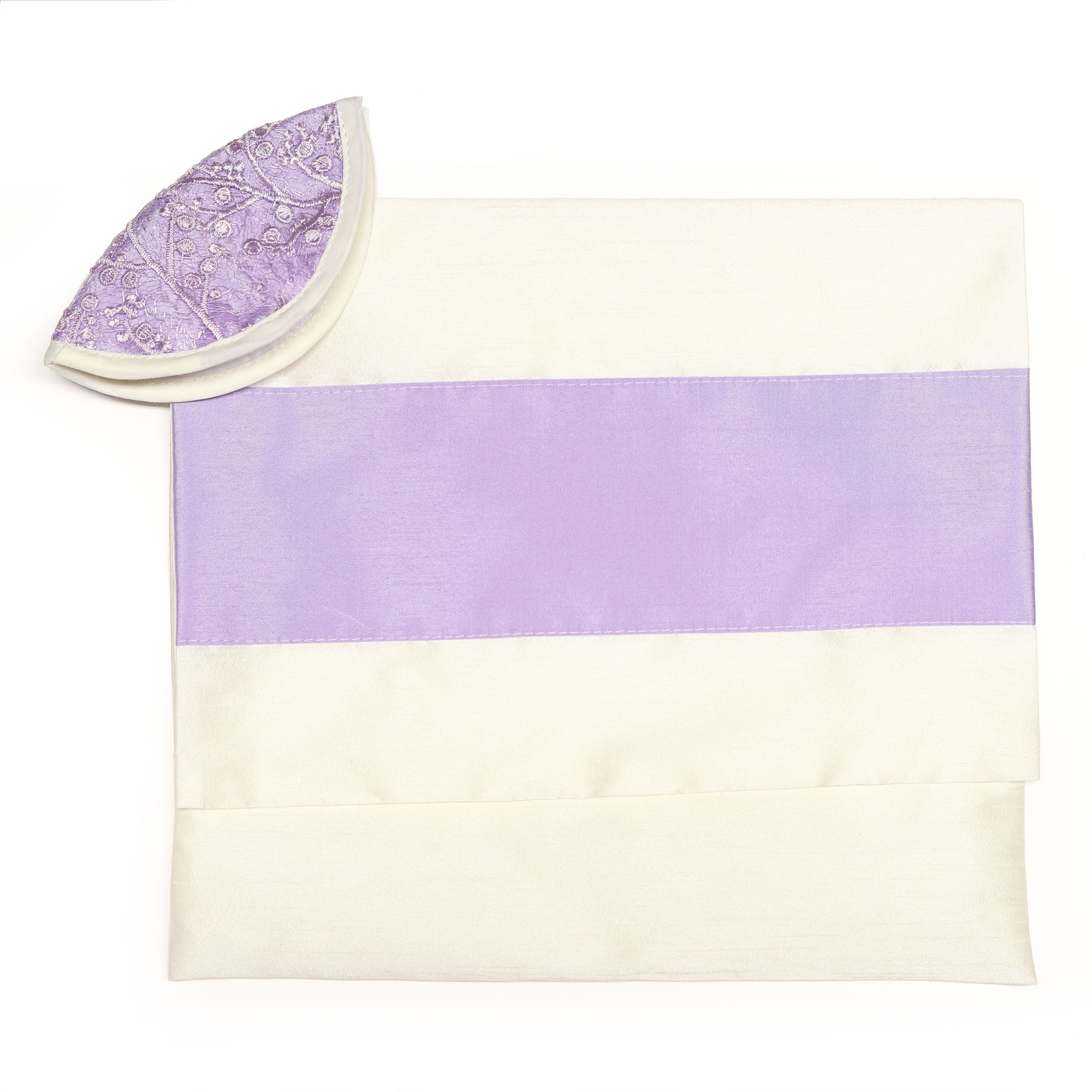 Tallit Set Soft Lavender Flowers on Brushed Cotton