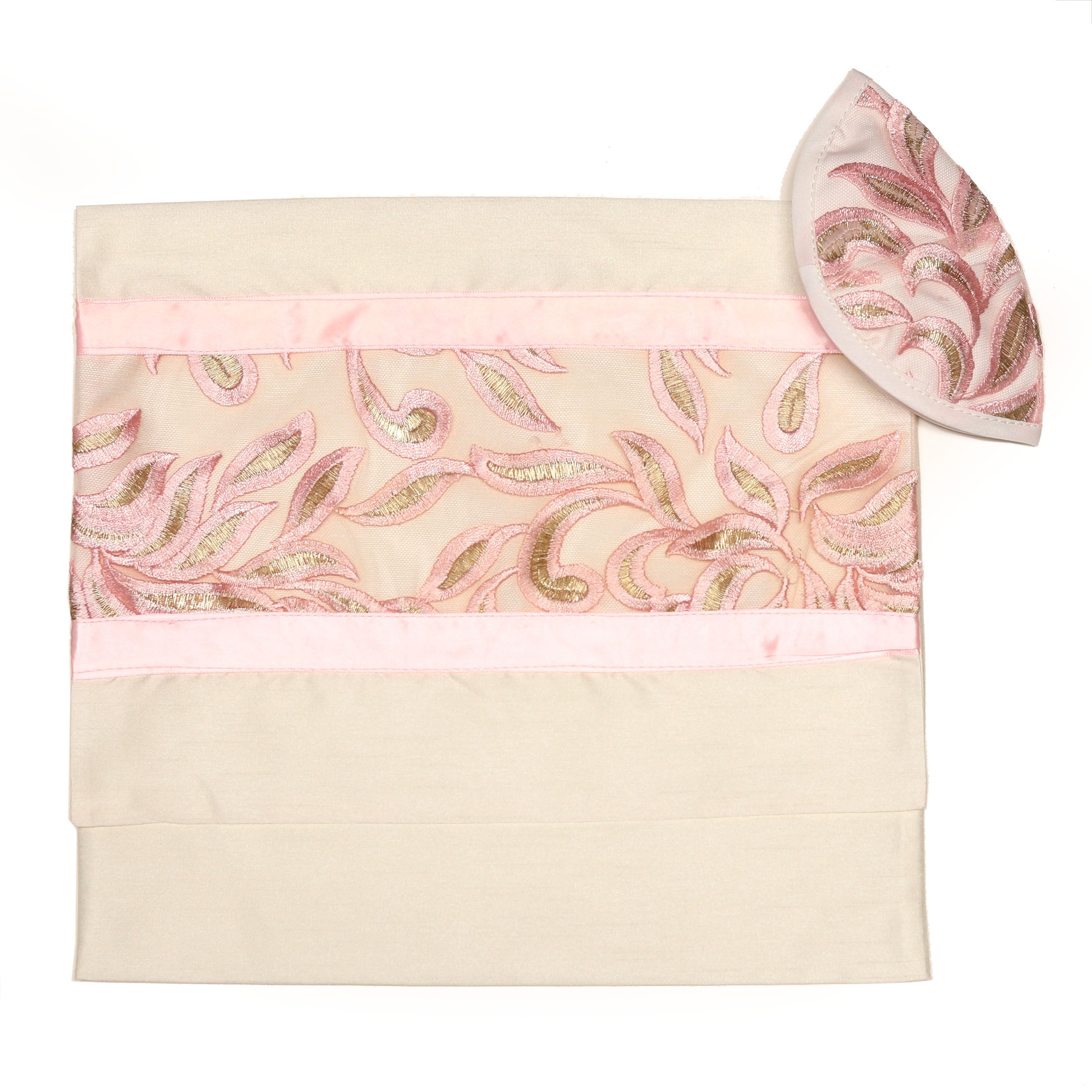 Tallit Set Pink and Gold Leaves