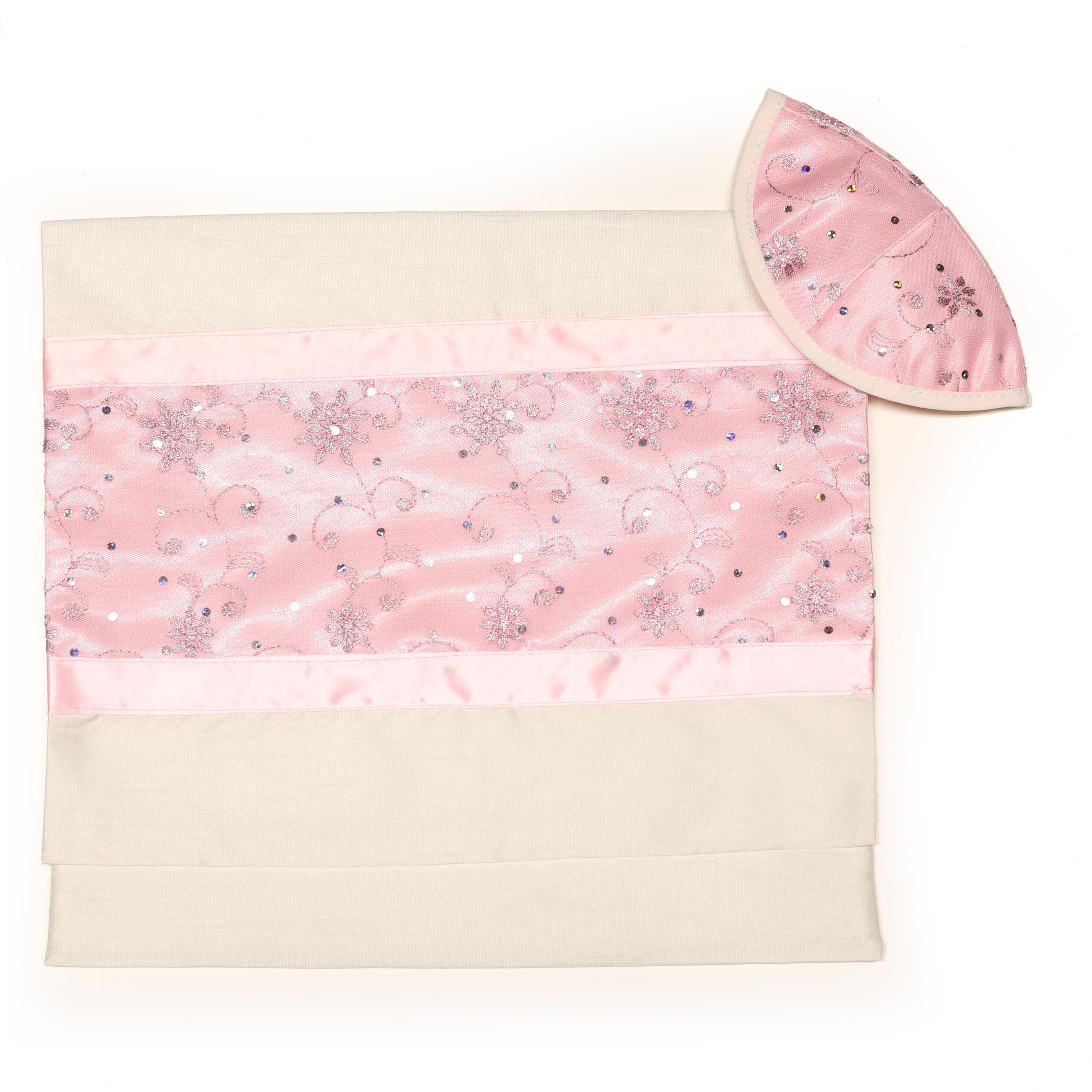 Tallit Set Pink Sparkly Flowers