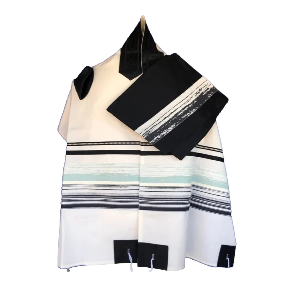 Tallit Set Black and Aqua