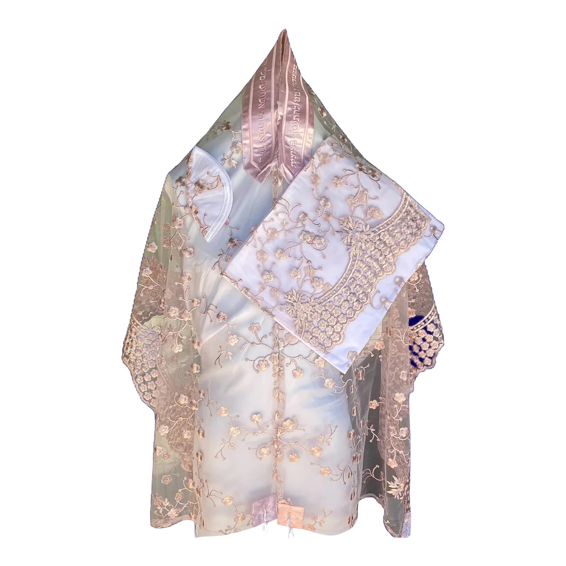 Tallit Set Chiffon with Mauve Embroidered Flower
