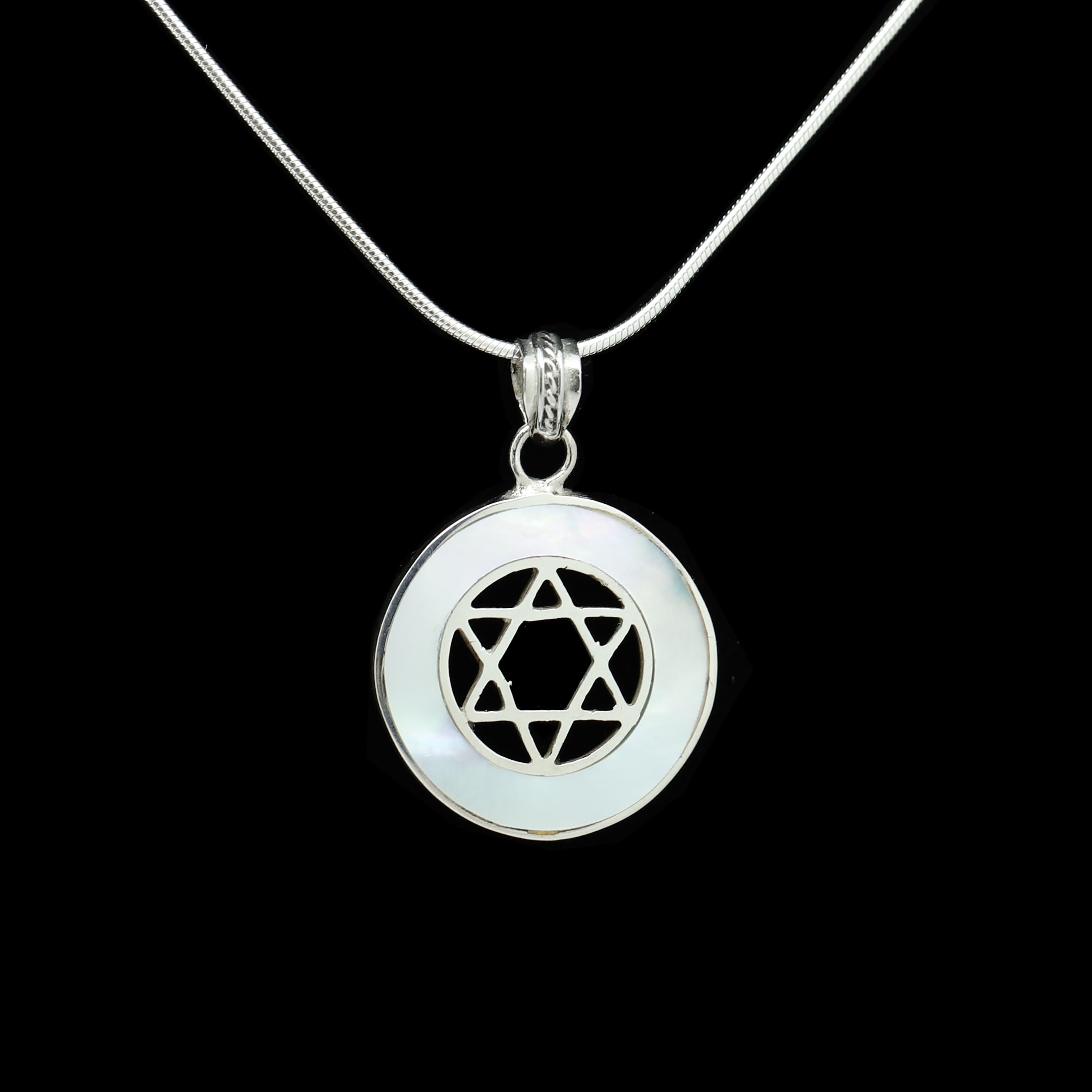 Star of David Encircled by Blue Mother of Pearl Necklace