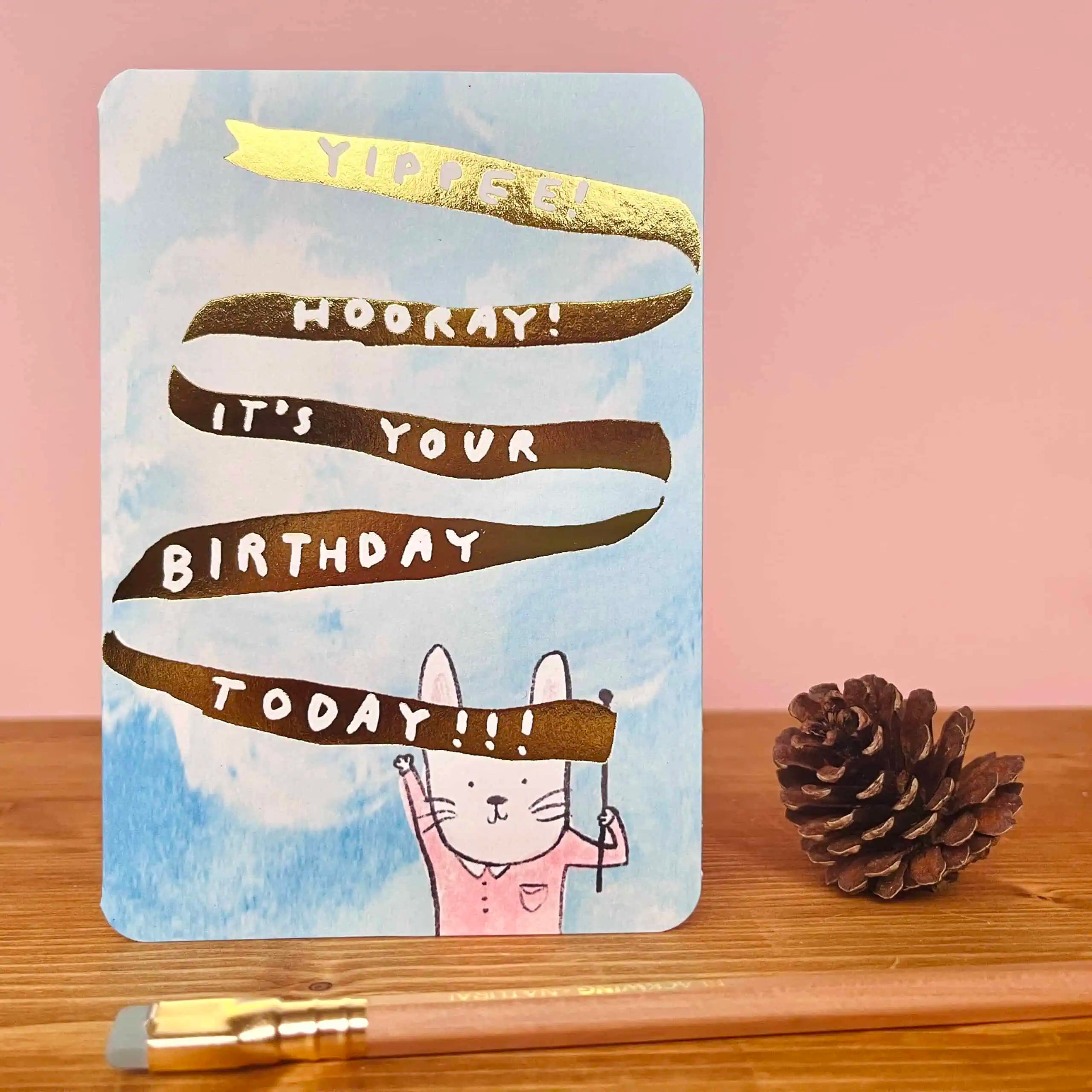 Gold Bunny Birthday Greeting Card