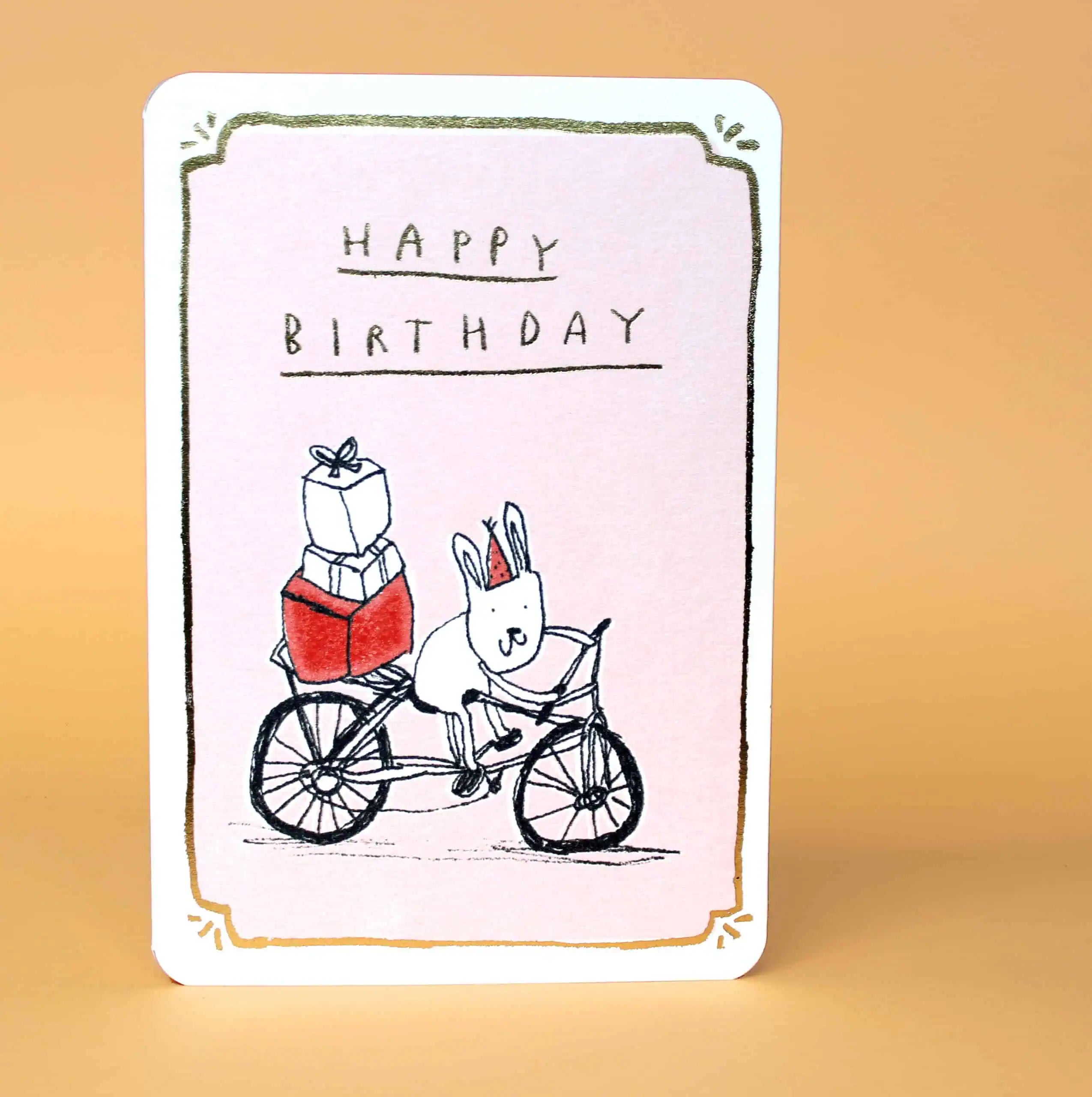 Gold Bicycle Bunny Birthday Greeting Card