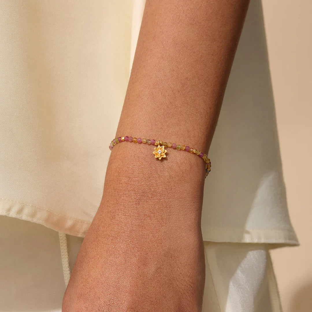 Bloom On Your Path Pink Tourmaline Lotus Bracelet