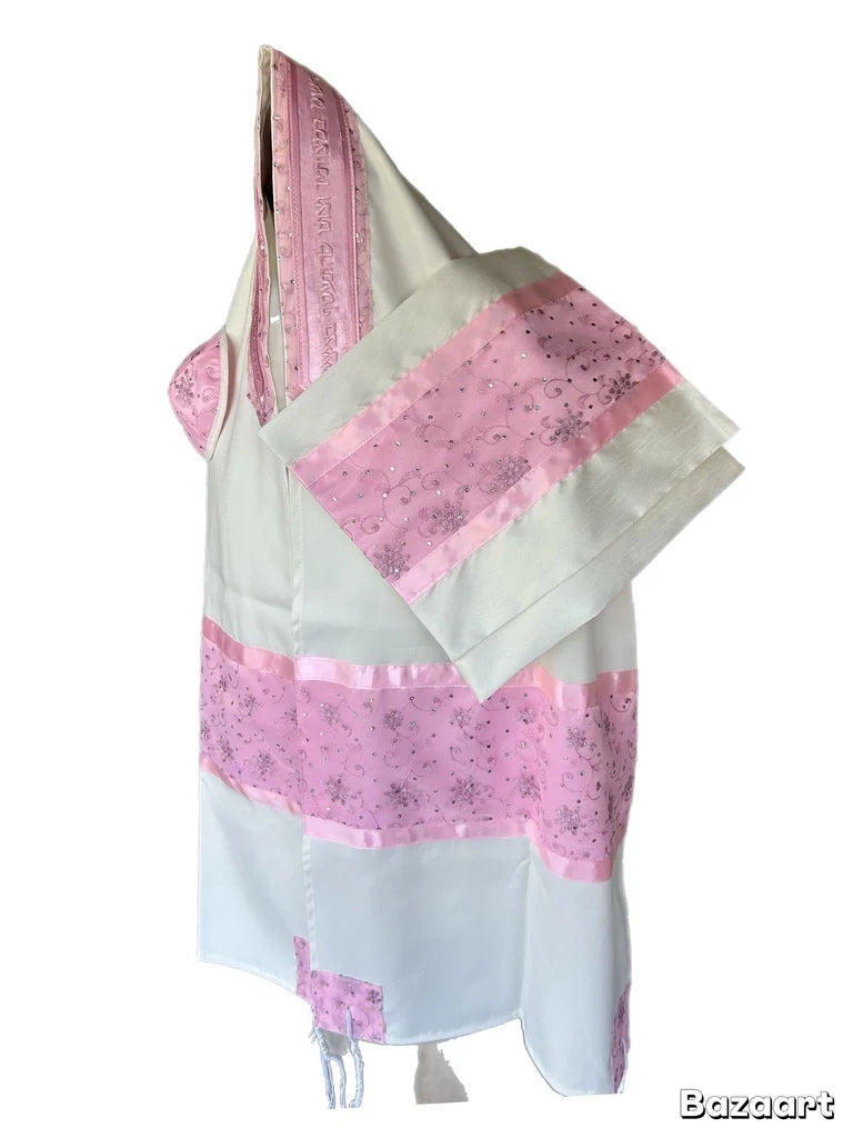 Tallit Set Pink Sparkly Flowers