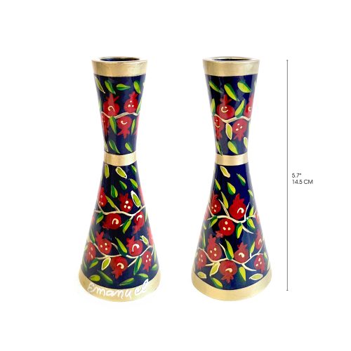 Hand Painted Pomegranate Shabbat Candlesticks