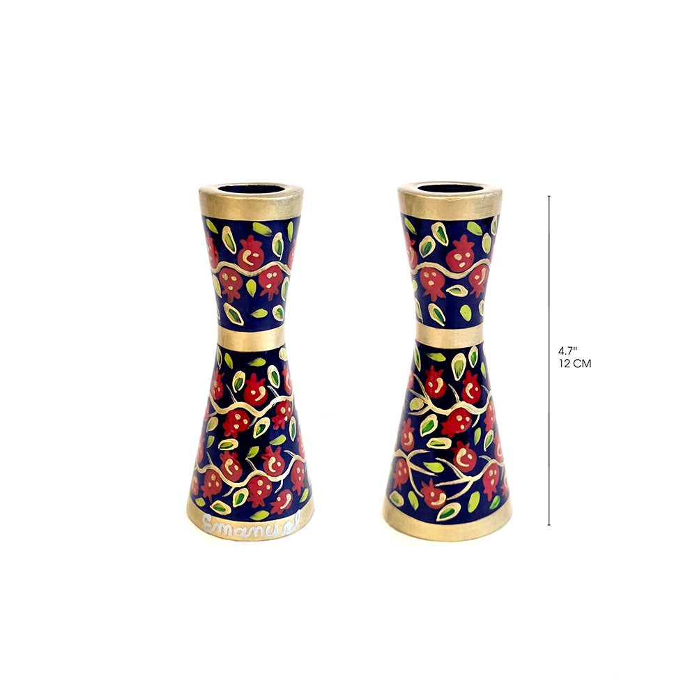 Hand Painted Pomegranate Shabbat Candlesticks