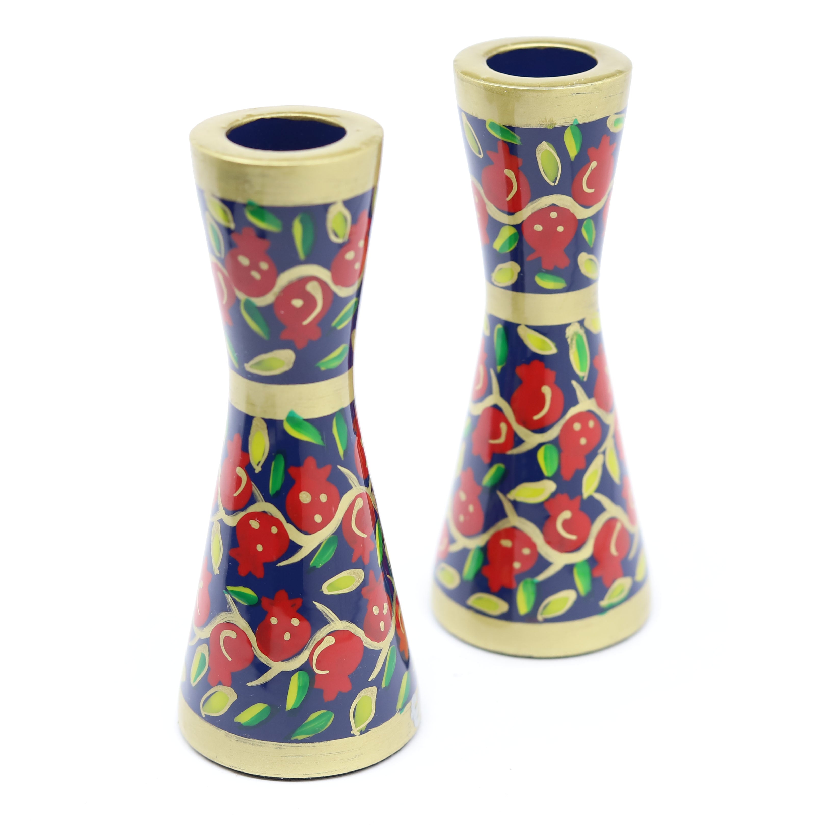 Hand Painted Pomegranate Shabbat Candlesticks
