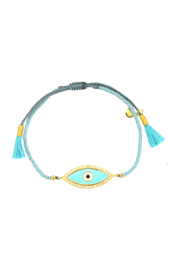 Hand Beaded Bracelet with Evil Eye Accent