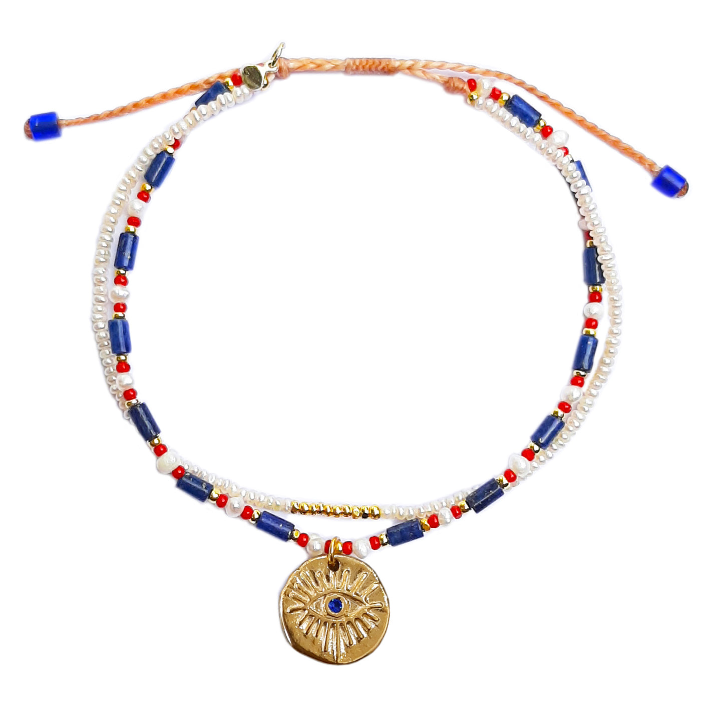 Handmade Double Layered Beaded Bracelet with Coin Dangle