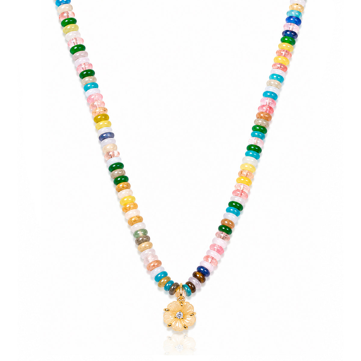 Gemstone Necklace with Glass Cut Flower