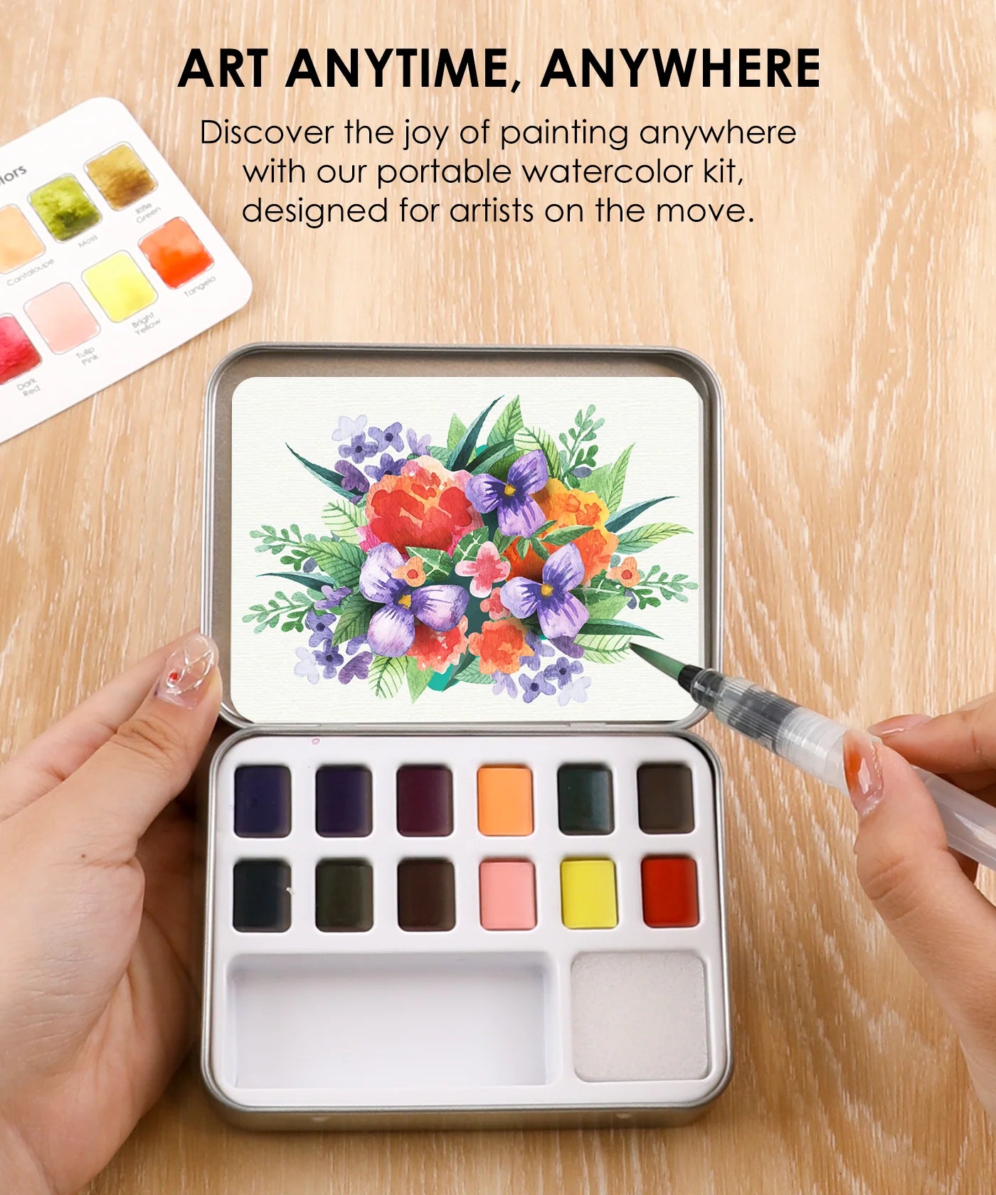 Watercolor Pocket Set Of 12 With Brush - Floral Colors