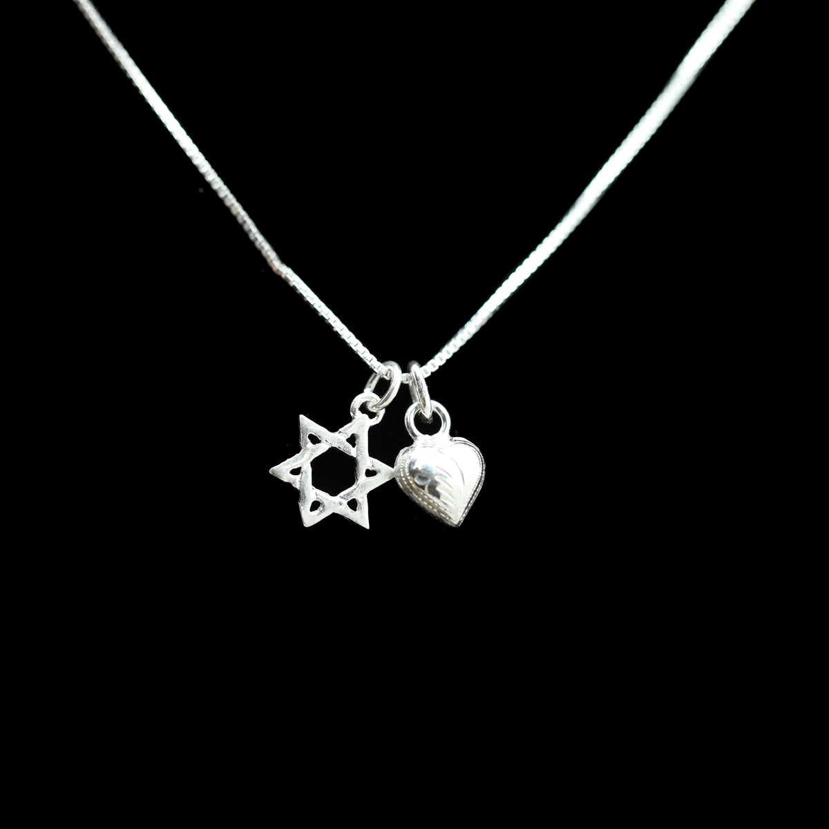 Sterling Heart and Star of David Necklace