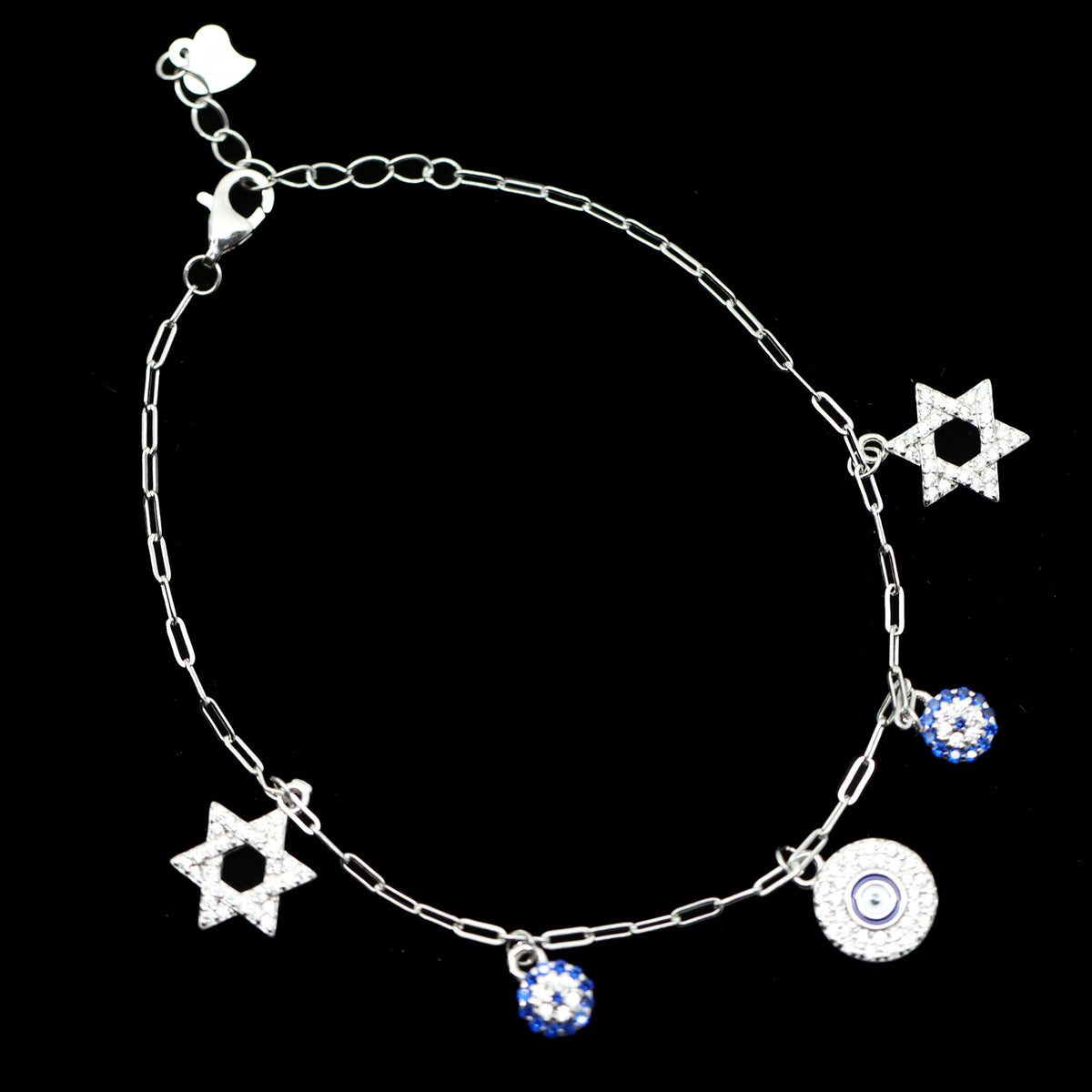 Sterling Star of David and Eye with Cubic Zirconia Bracelet
