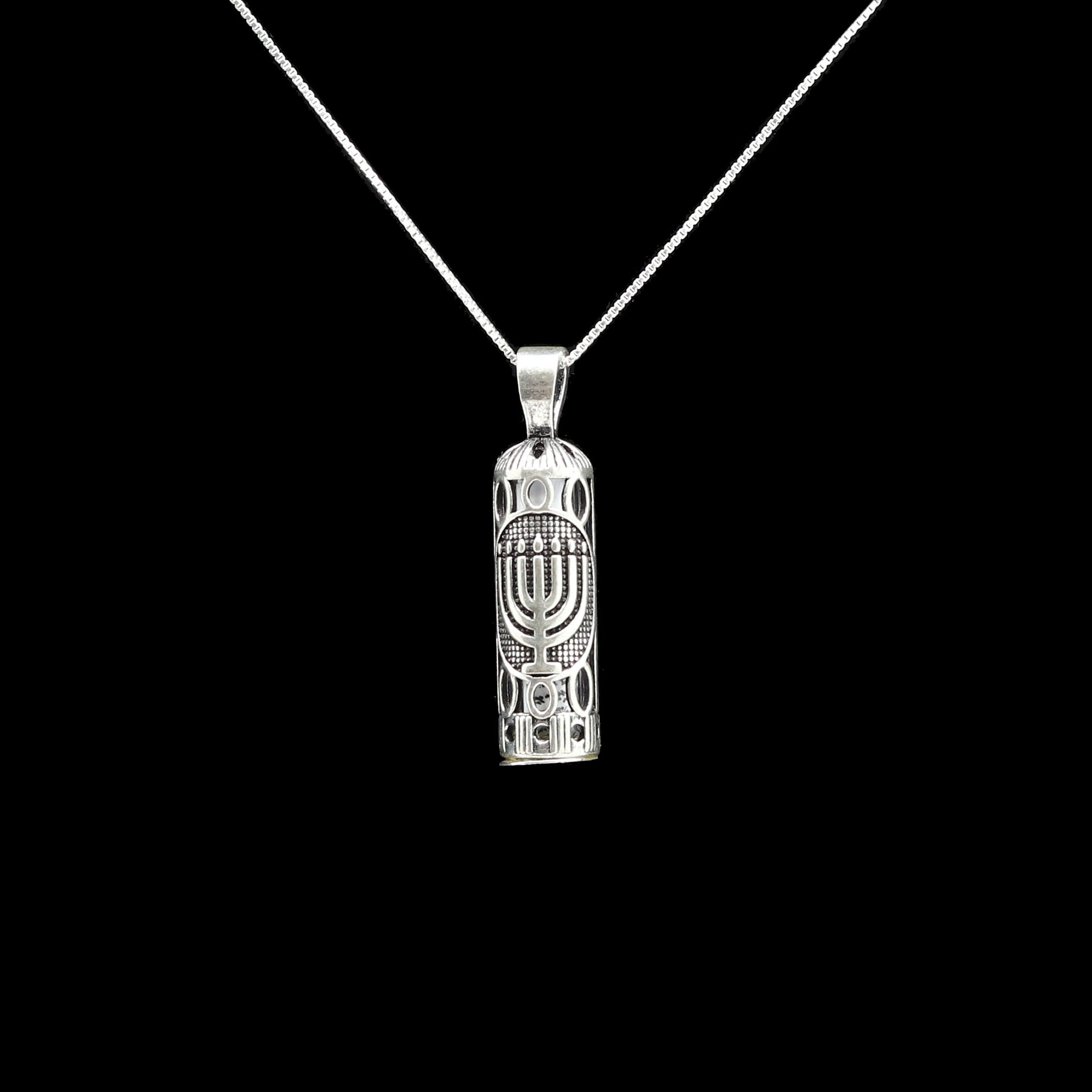 Mezuzah Necklace with Menorah