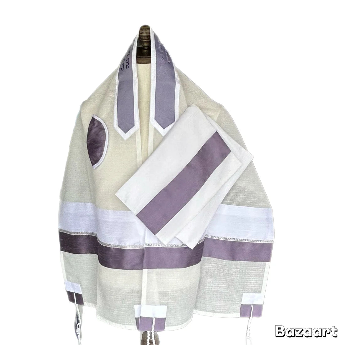 Tallit Set White Chiffon with Silver & Lavender