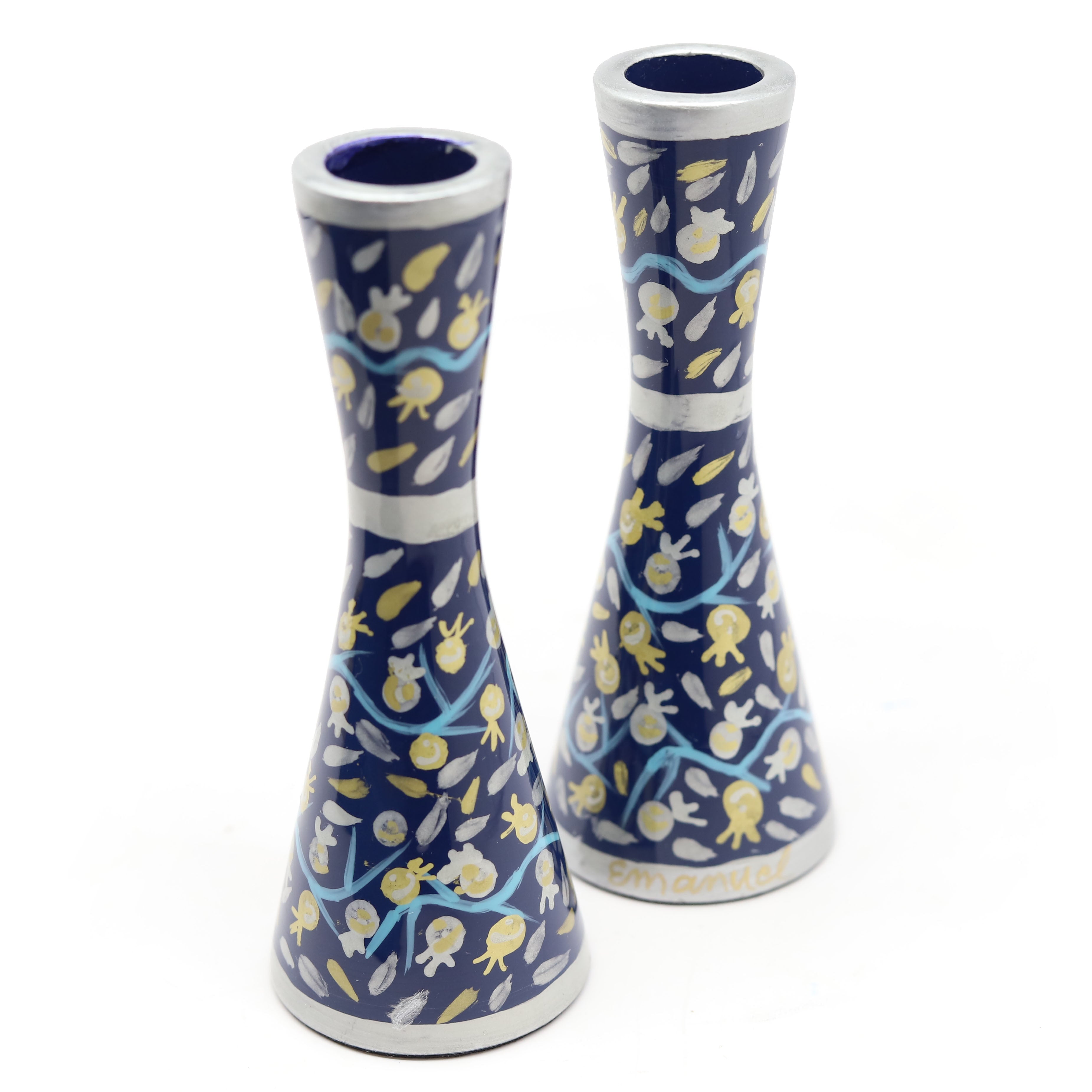 Hand Painted Pomegranate Shabbat Candlesticks