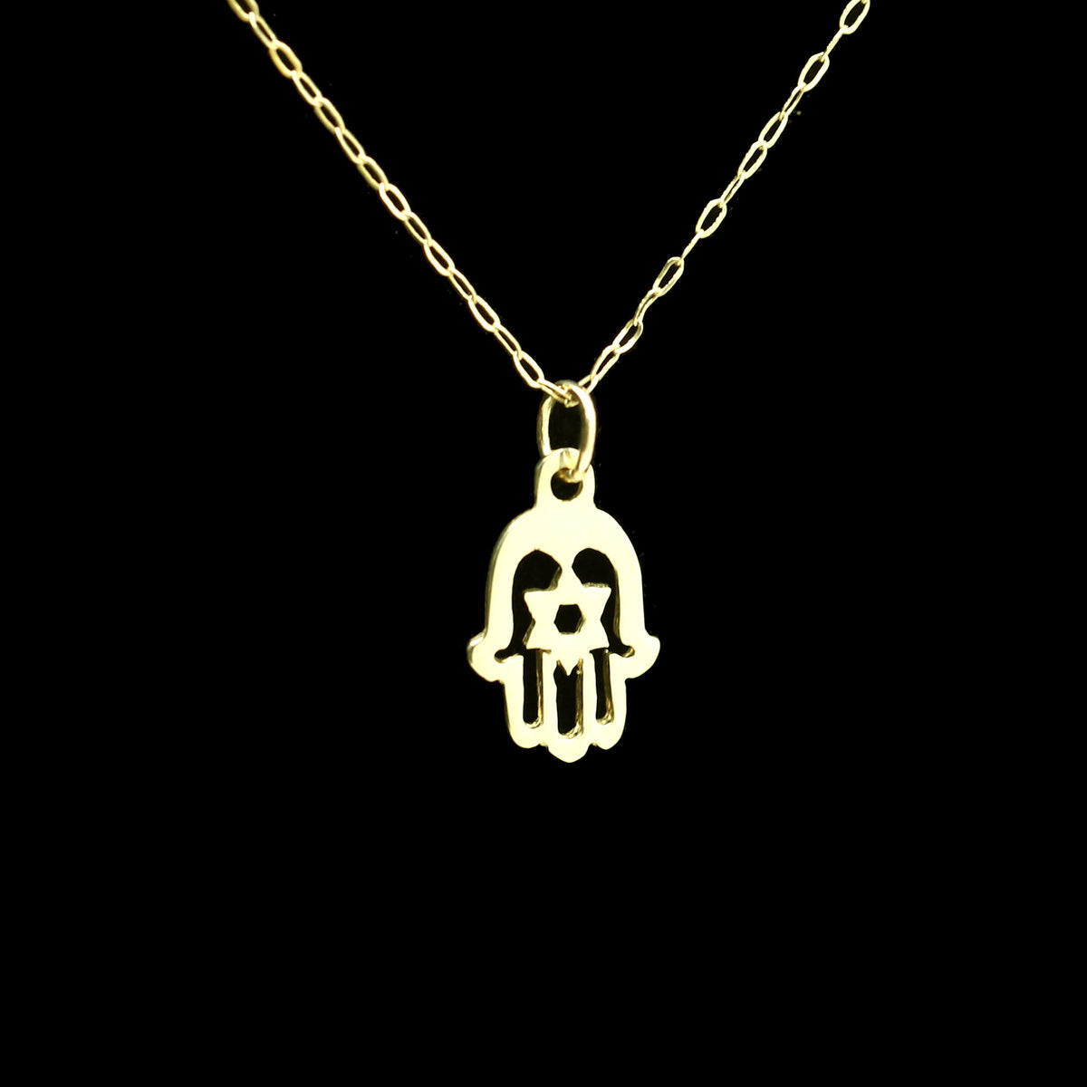 14K Small Hamsa with Star of David at Center Necklace