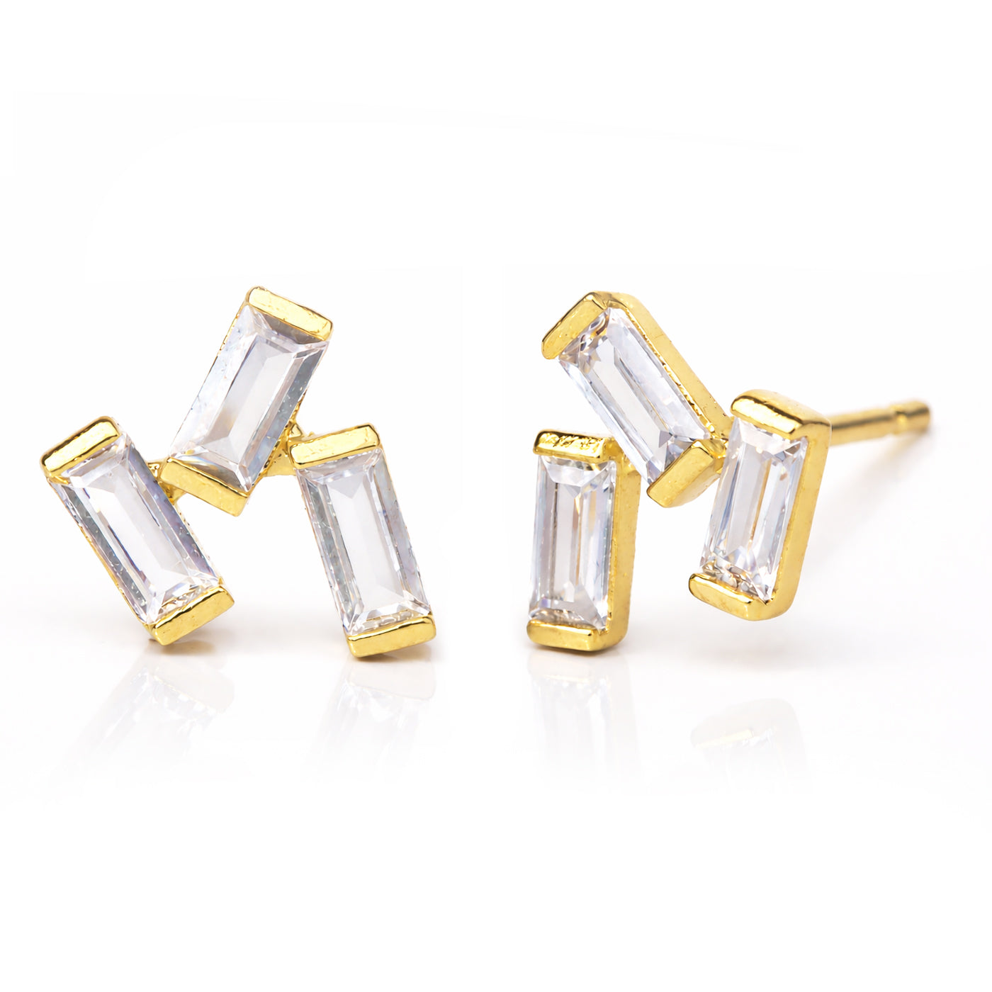 Triple Baguette Stud Earrlngs