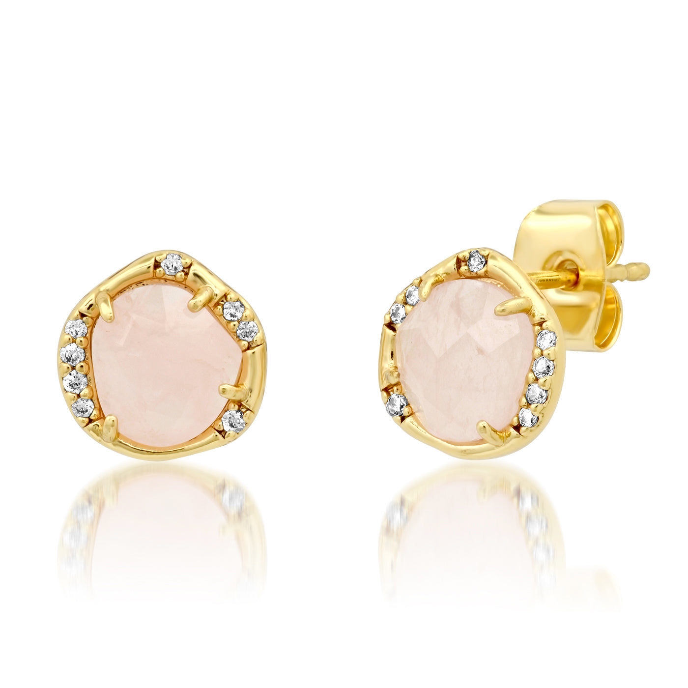 Rose Quartz Halo Stud Earrings