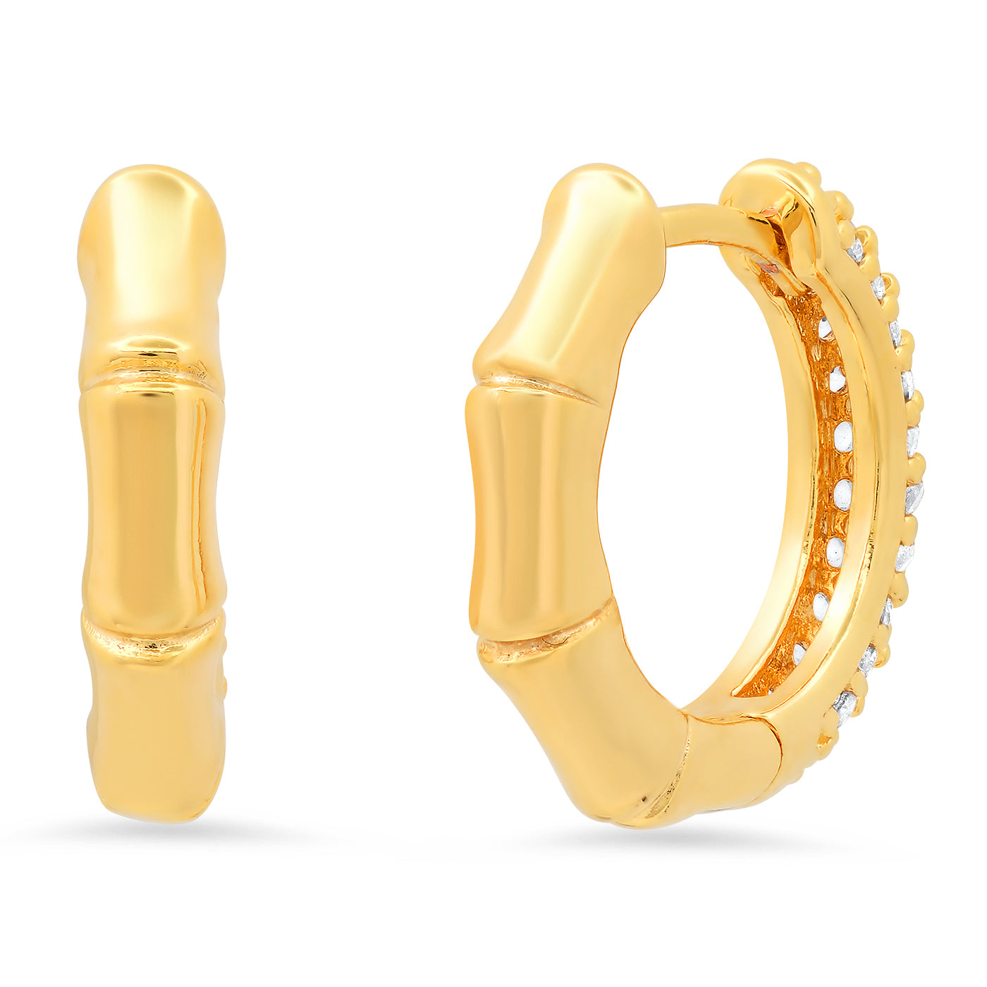 Bamboo Print and Pave CZ Reversible Huggies Earrings