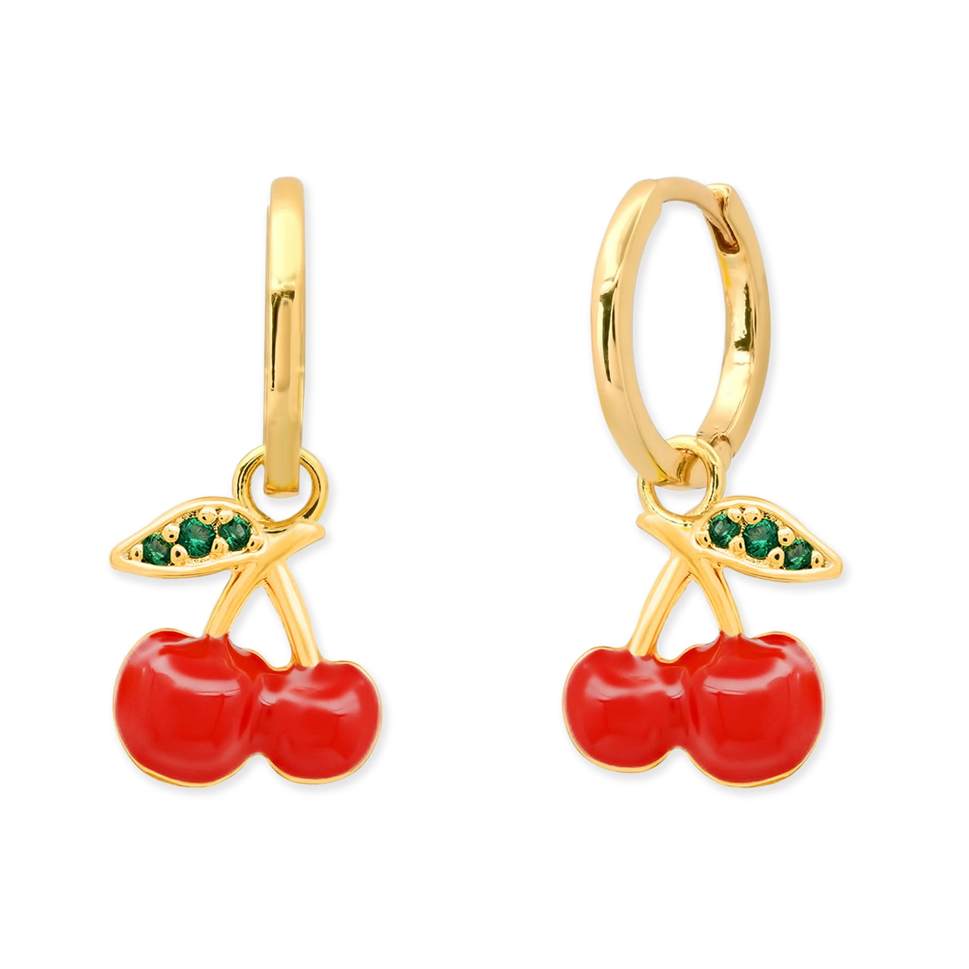 Enamel Cherry Drop Huggie Earrings