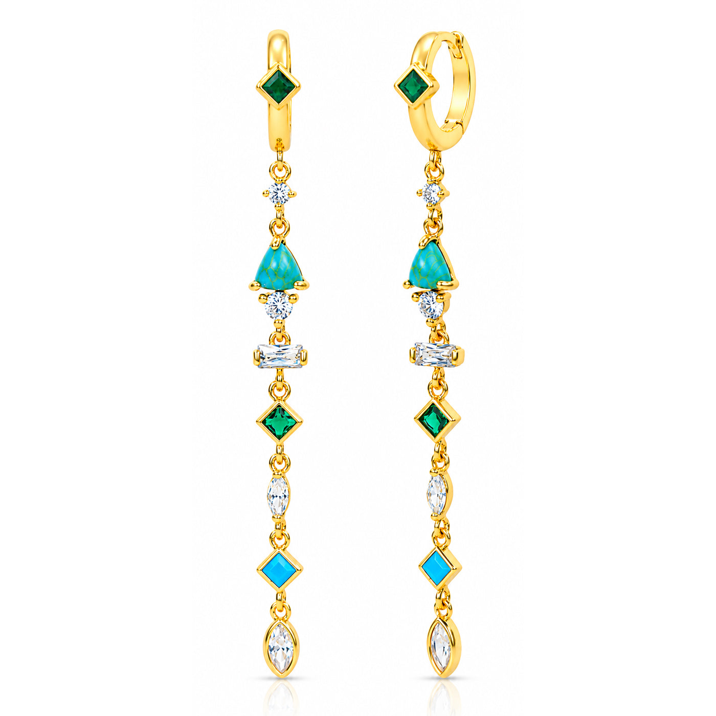 Mixed Stone Huggie Drop Earrings