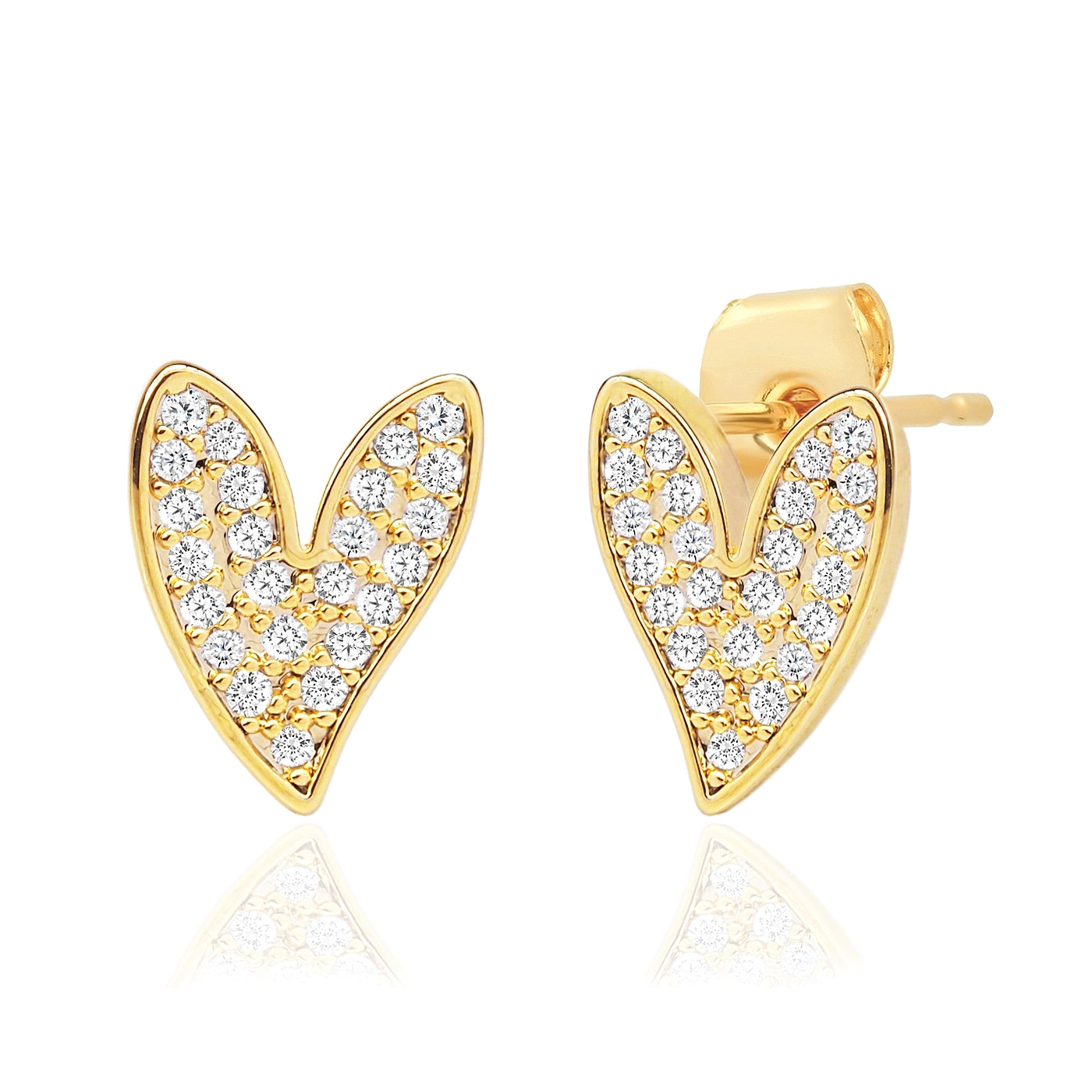 Pave' Asymmetrical Heart Stud Earrings