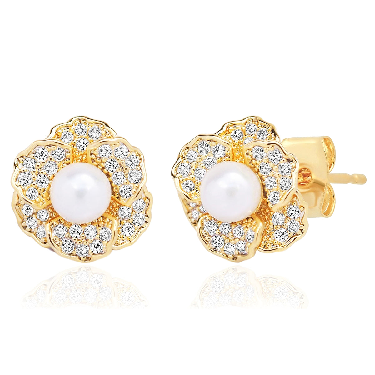 Pearl Pave' Flower Stud Earrings