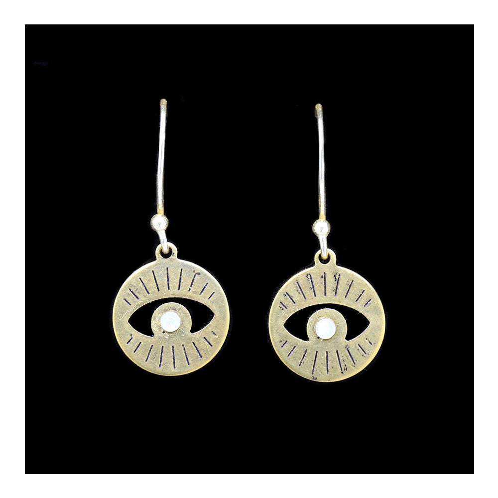 Crystal and Brass Eye Drop Earrings