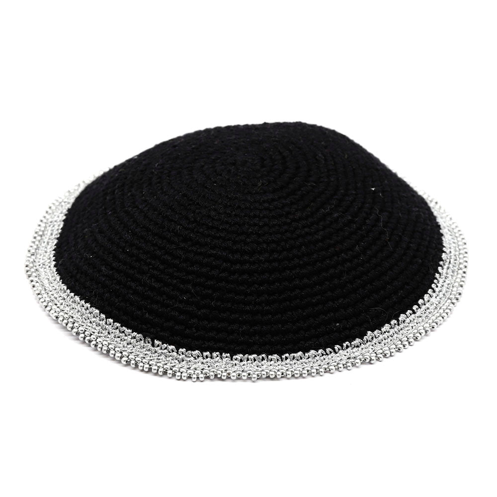 Beaded Kippah with Metallic Stripe