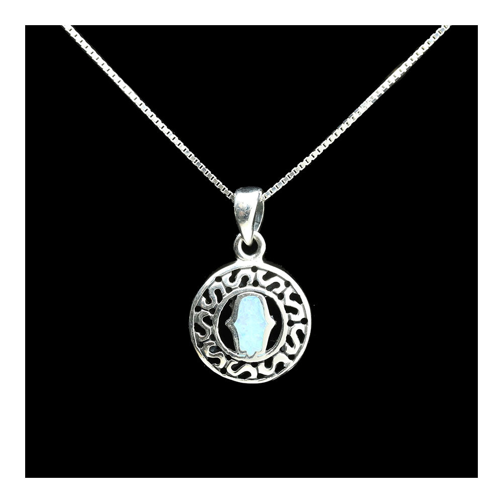 Sterling Encircled Opal Hamsa Necklace
