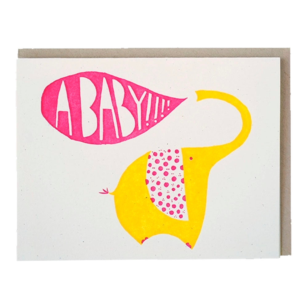 Pink Elephant Baby Card