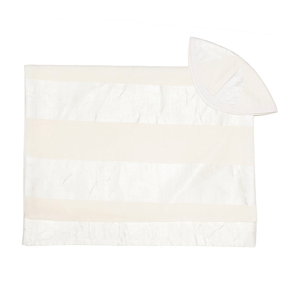 White Organza and White Ribbon Tallit Set