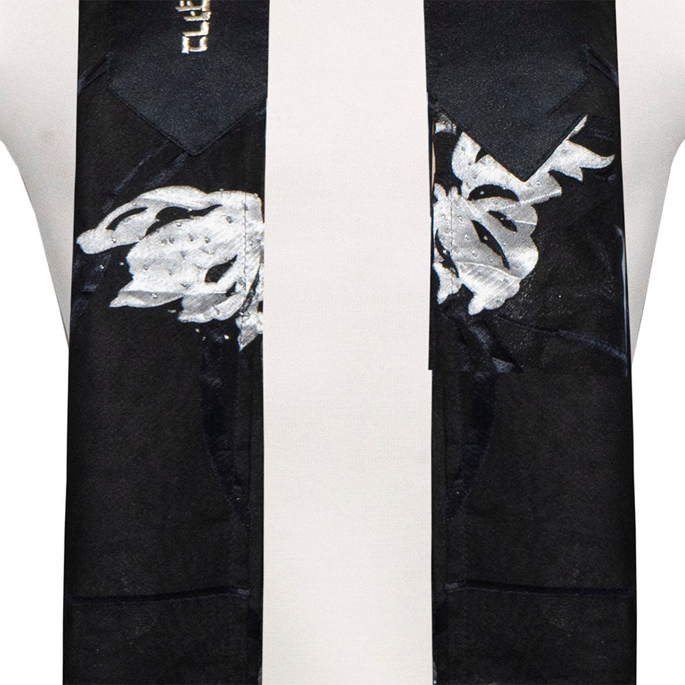 Tallit and Bag in Black with Silver Sequined Flowers