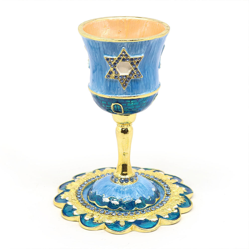 Hand-Painted Enamel 5" Tall Kiddush Cup Set